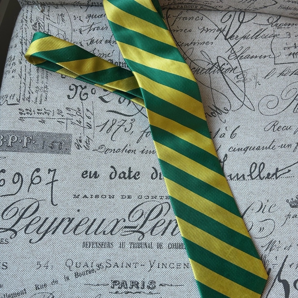 Green and Yellow Striped Men's Tie - Picture 2 of 4